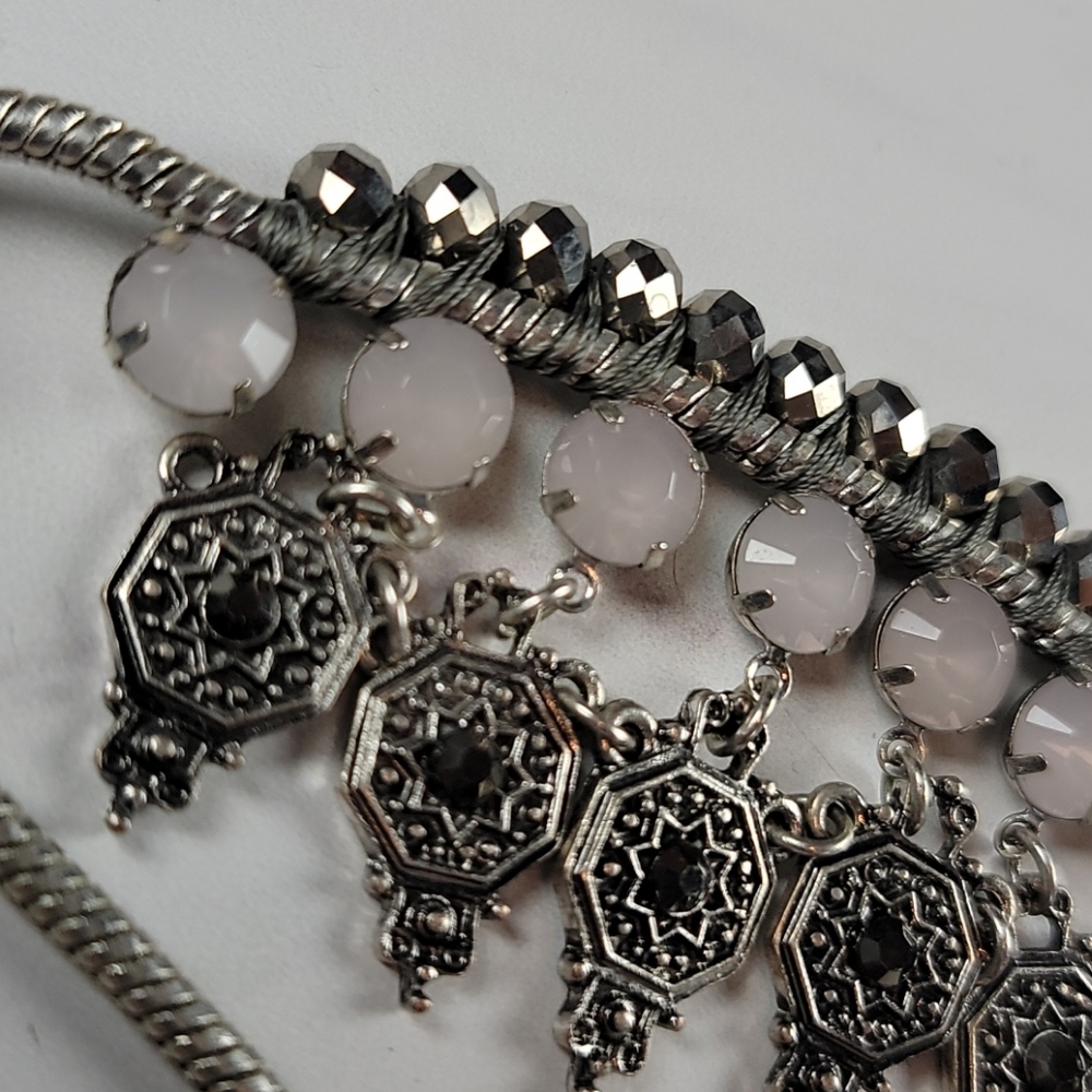 Silver and pink crystal statement necklace